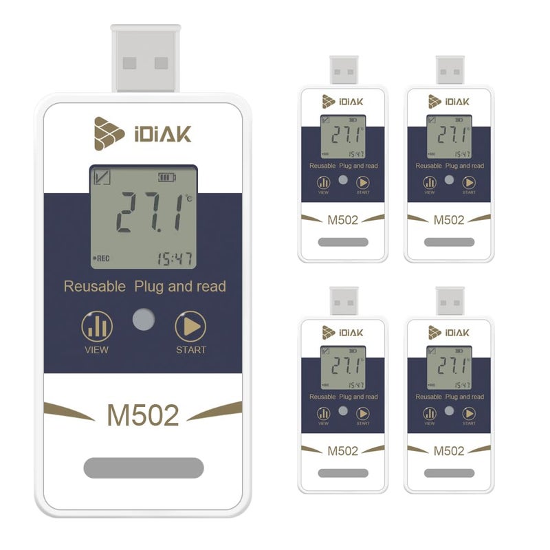 IDIAK M502 Temperature Data Logger USB Temp/Humidity Recorder with PDF and Excel (Reusable) Refrigerator Thermometer 14400 Points High Accuracy (no delay - 5 Pack) - Image 1